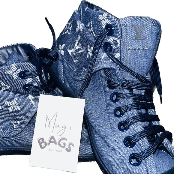 Louis Vuitton: Denim LV Monogram Brea High Top Sneakers - Picture 4 of 16